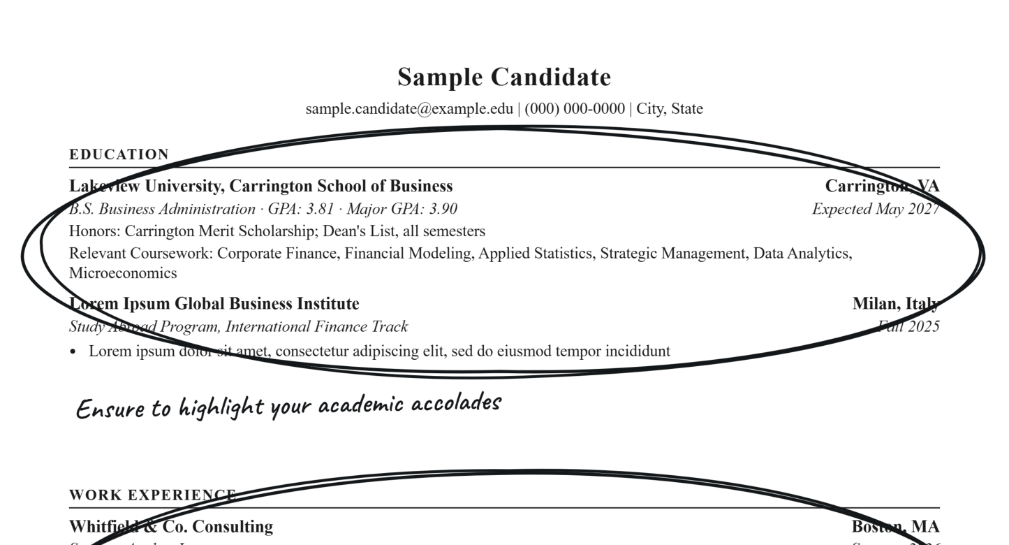 Sample resume review mockup, illustrative example